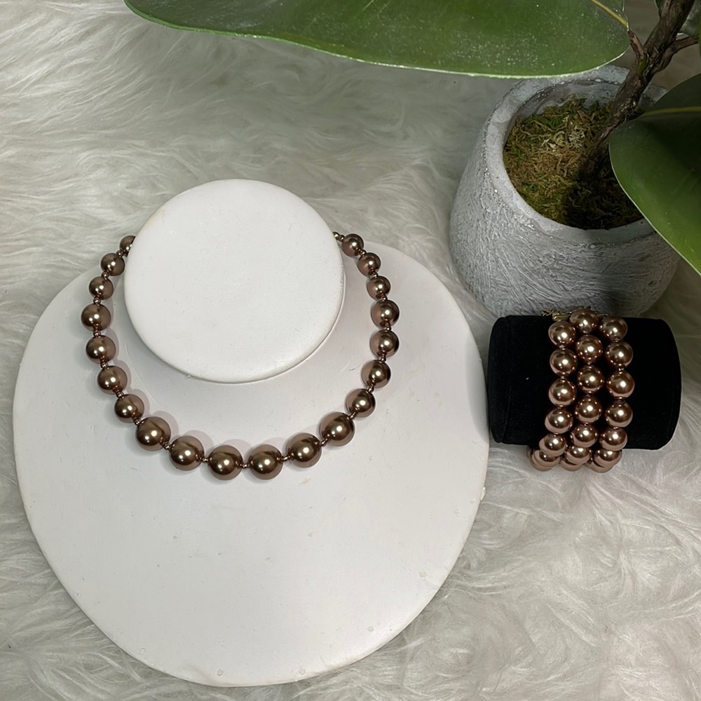 Faux Pearl Necklace and Bracelet Set